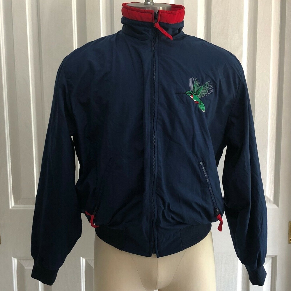 Vintage Sz L King Louie 90s Mens Bomber Jacket Blue Red USA Hummingbird Full Zip